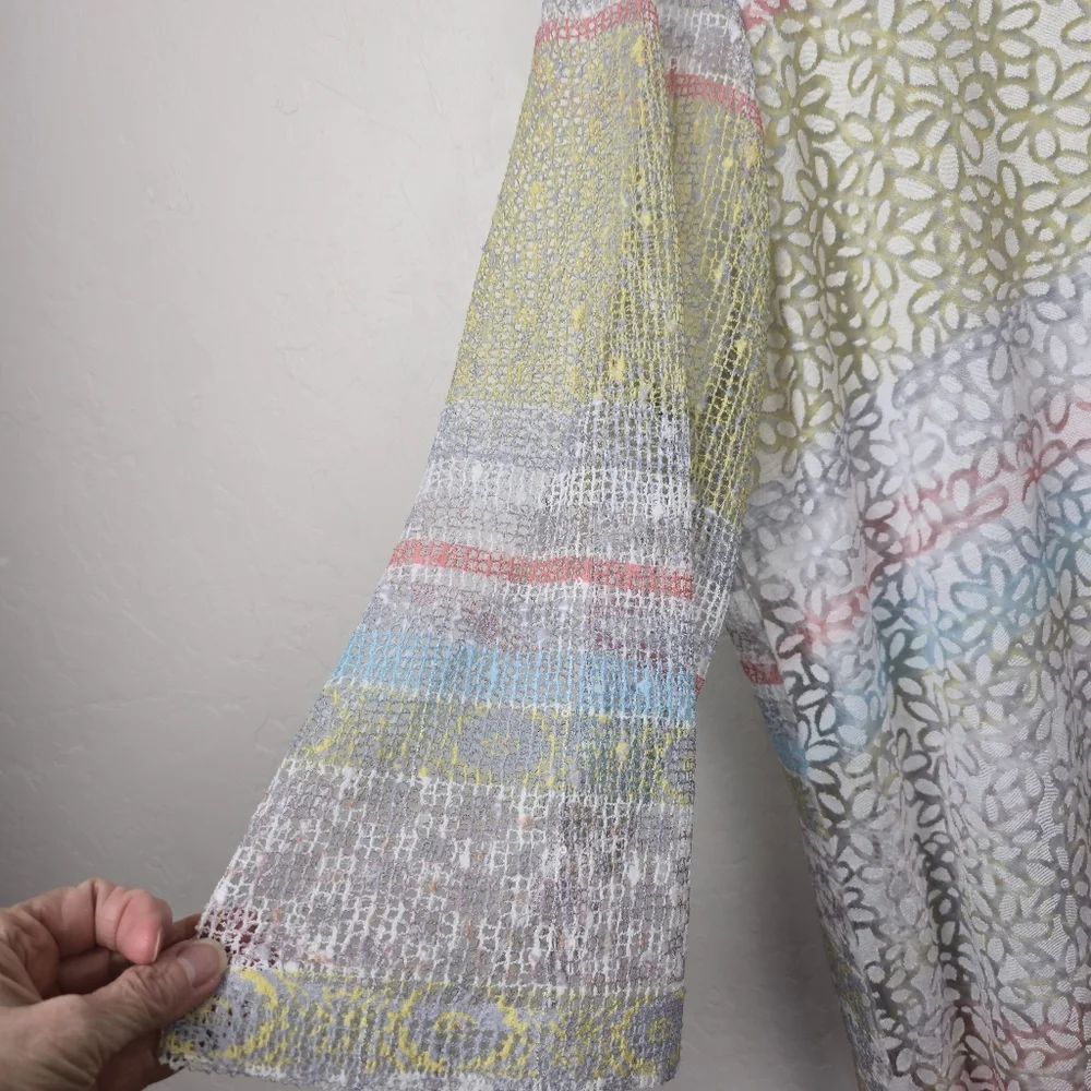 Ali Miles Floral Burnout Mesh Tunic Top Aqua Pastels Flowy Relaxed Layered 2X - Picture 11 of 13